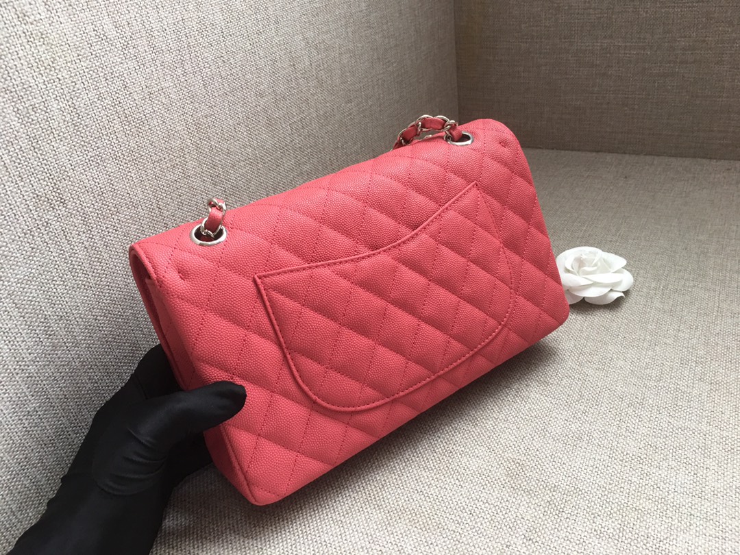 Medium Classic Flap Caviar Bag A01112 Rose Red/Silver